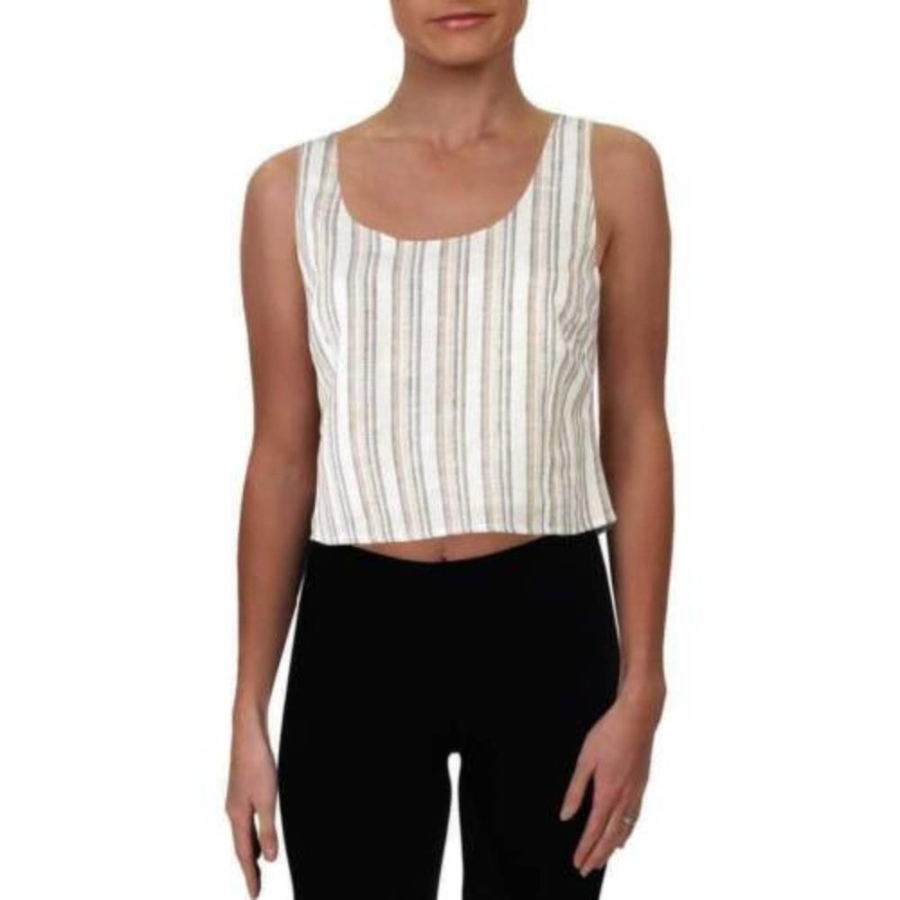 Julie Brown Womens Sleeveless Joy Striped Cropped Cami Tank Top Ivory Size 8 NWT